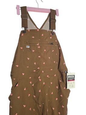 Duluth Trading Co Brown Overalls with Tiny Mushroom Print